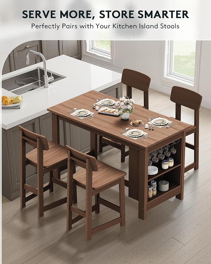 SERWALL Outdoor Bar Stools Set of 2, All Weather HDPE 25" Counter Height Bar Stools with Back, Outdoor Armless Barstools for Patio, Garden, Backyard, Balcony, Poolside, Brown