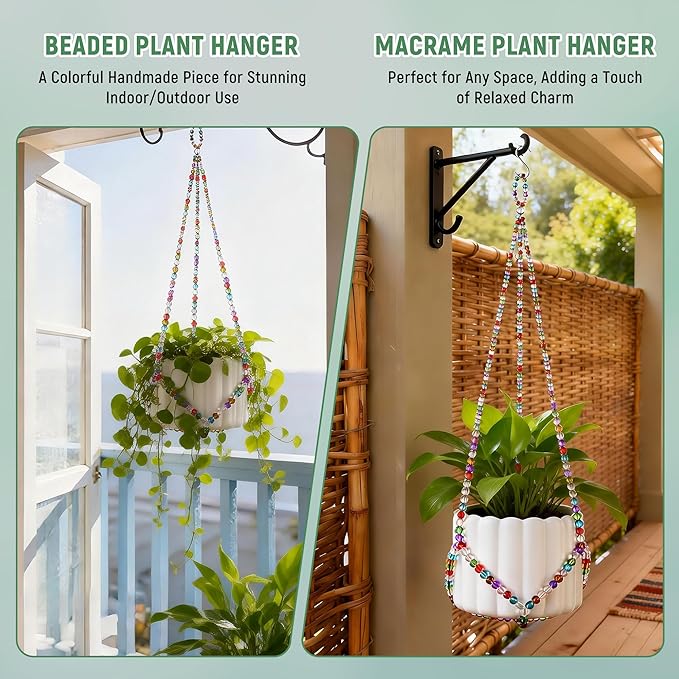 1Pack Glass Beaded Plant Hanger Indoor,Rainbows Hanging Planters for Outdoor Plants,Colored Macrame Plant Hanger,Boho Handmade Farmhouse Rustic Decor,17 Inch(Pot Not Included)