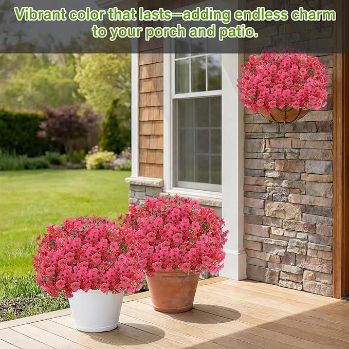 Artificial Flowers for Outdoor,Silk Flowers No Fade Fake Plastic Flowers UV Resistant Faux Plants for Outdoors Outside Front Porch Hanging Planter Window Box Garden Home Decoration,13 Pack(Rose)