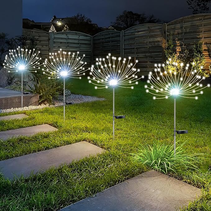 YOTOZU 4 PCS Solar Firework Light, Outdoor Solar Garden Decorative Lights 120 LED Powered 40 Copper Wires String DIY Landscape Light for Walkway Pathway Backyard Parties Perfect Gifts(Cool White)