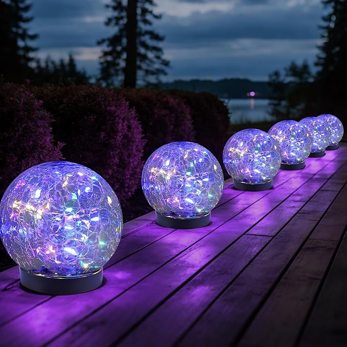 Solar Globe Lights Outdoor Waterproof-Solar Balls Garden-Cracked Glass Ball Solar Lights Outdoor-Solar Orbs Outside-Outdoor Decorations Patio & Yard Lawn Backyard Decor