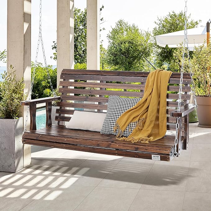 VEVOR Outdoor Wooden Porch Swing, 880lbs 4.5FT Heavy Duty Haning Porch Swings Bench Chair for Patio, Garden and Courtyard