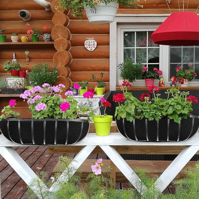 3PCS 24 Inch Planter Basket Liners Fabric Window Box Liners Felt Trough Planter Liner Replacement Black Flower Basket Liner Non-Woven Hanging Plant Liner for Planters Garden Fence - Avoid Bird Nesting