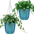 QCQHDU Self Watering Hanging Pots, 2 Pack 7.2 Inch Hanging Planters for Plants Indoor, Outdoor Plant Hanger Flower Pots with Drainage Holes and 3 Hooks Chains for Garden Home (Klein Blue)