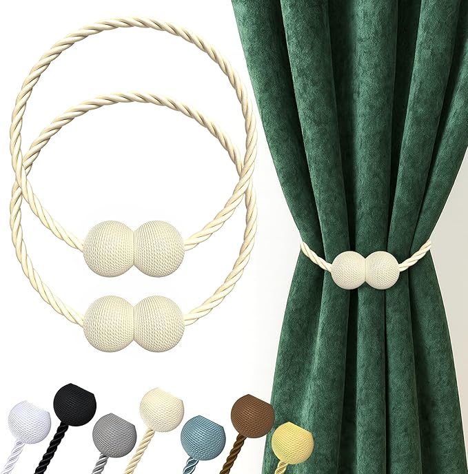 Hion Magnetic Curtain Tiebacks Beige 2pcs, Curtain Tiebacks Buckles Holdbacks Holders Hooks Clip for Home Bedroom Office Decorative Curtain