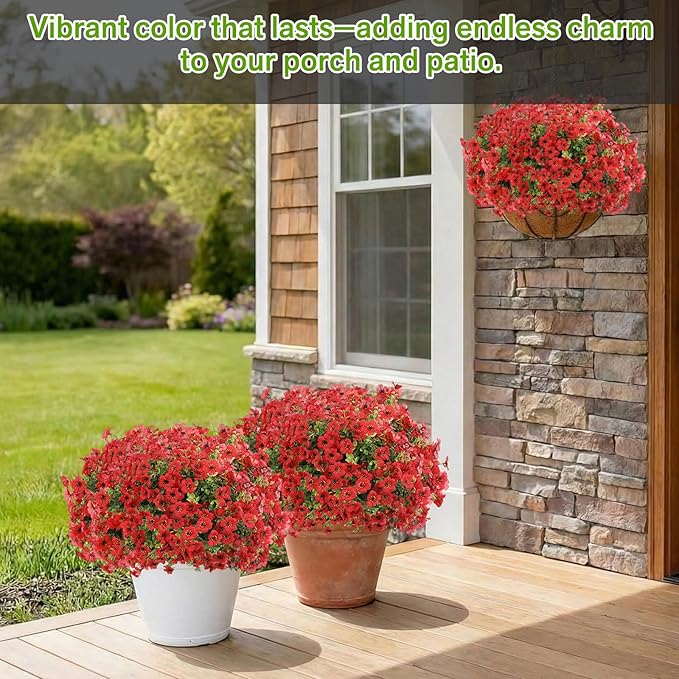Artificial Flowers for Outdoor,Silk Flowers No Fade Fake Plastic Flowers UV Resistant Faux Plants for Outdoors Outside Front Porch Hanging Planter Window Box Garden Home Decoration,13 Pack(Red)