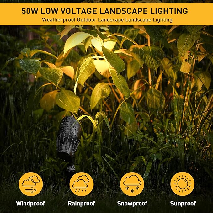 Malibu Landscape Lighting Outdoor 50W Spotlight Waterproof Halogen Floodlight Low Voltage Lights 380Lumen Warm White with Stake for Garden Yard Pathway Lawn Driveway Outdoor Lighting 8301-9601