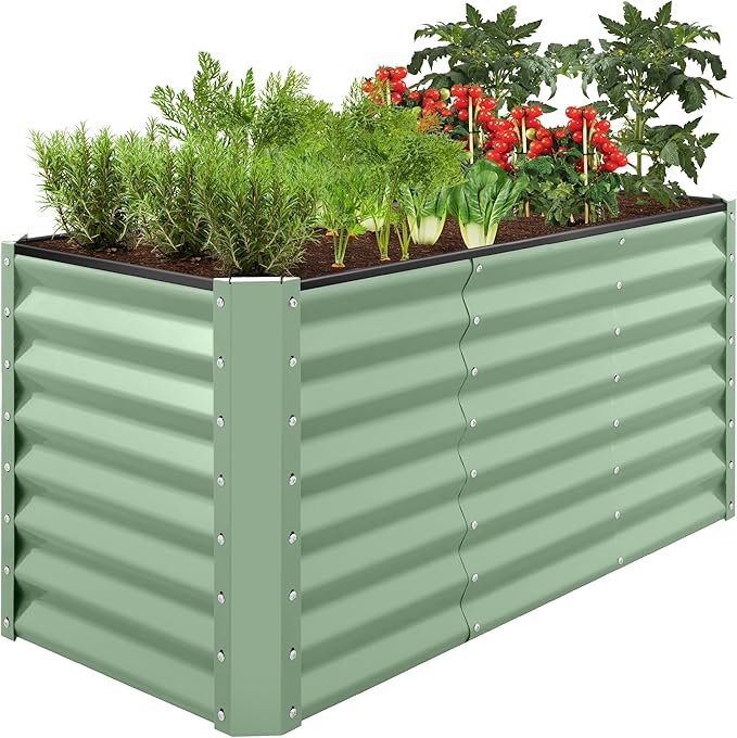 Best Choice Products 4x2x2ft Outdoor Metal Raised Garden Bed, Deep Root Box Planter for Vegetables, Flowers, Herbs, 119 Gallon Capacity, 100% Non Toxic Materials - Sage Green