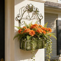 Rustic Metal Wall Planter Vintage Wall Mounted Flower Pot Farmhouse Distressed Wall Hanging Plant Basket with Floral & Butterfly Decor for Indoor Outdoor Garden Home Yard (Green#2)