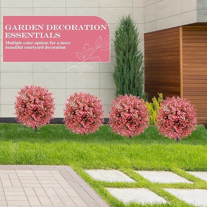 Artificial Topiary Bushes for Outdoors with Spike, Boxwood Ball Fake Shrubs UV Resistant Faux Plants for Indoor Outdoor Fall Thanksgiving Halloween Decor (Red Eucalyptus)