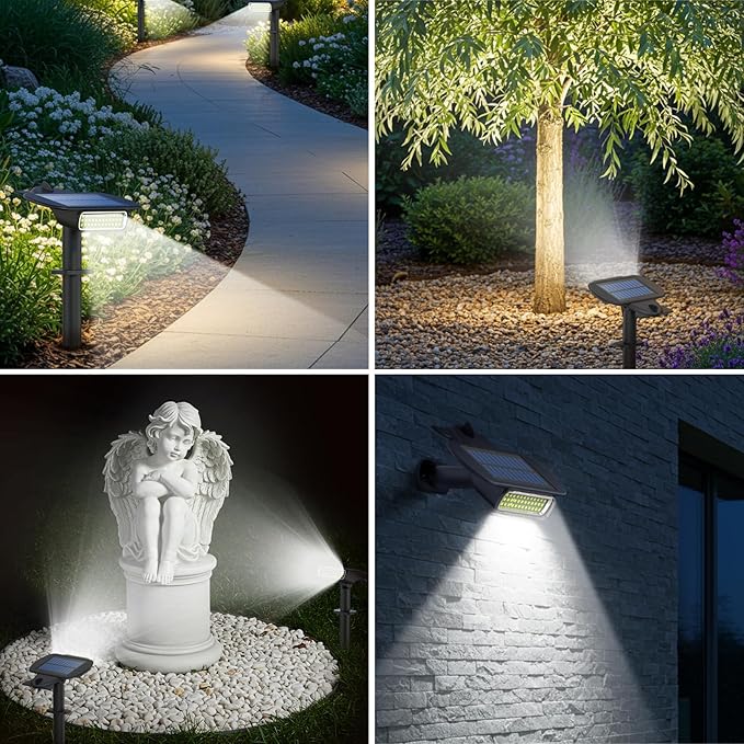 4 Pack Solar Spot Lights Outdoor Waterproof IP68, Auto On/Off Bright Solar Powered Spotlights with Wall Mount & Ground 2 IN 1, Adjustable Solar Landscape Lights for Outside Yard Garden Pathway