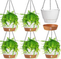 Amyhill 6 Pcs 8 Inch Hanging Planter for Indoor Plants Self Watering Hanging Pot Baskets with Drainage Hole Visible Water Level Tray with Hooks for Garden Outdoor(White)