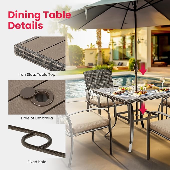 Pamapic Outdoor 5-Piece Patio Dining Set, Weather Resistant PE Rattan Table and Chairs, Comfortable Cushions, Easy Maintenance, 5 PCS, Beige