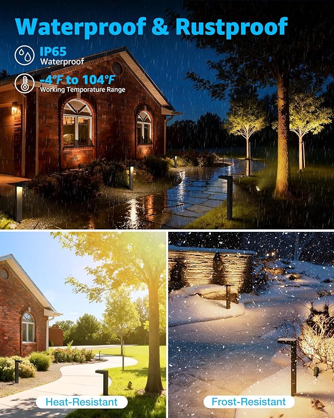SUNVIE LED Low Voltage Landscape Lighting Kit 12V-24V Aluminum Low Voltage Landscape Lights Wired, 3000K Outdoor Pathway Lights Spotlights with Connectors Waterproof for Patio Yard Garden, 8 Pack