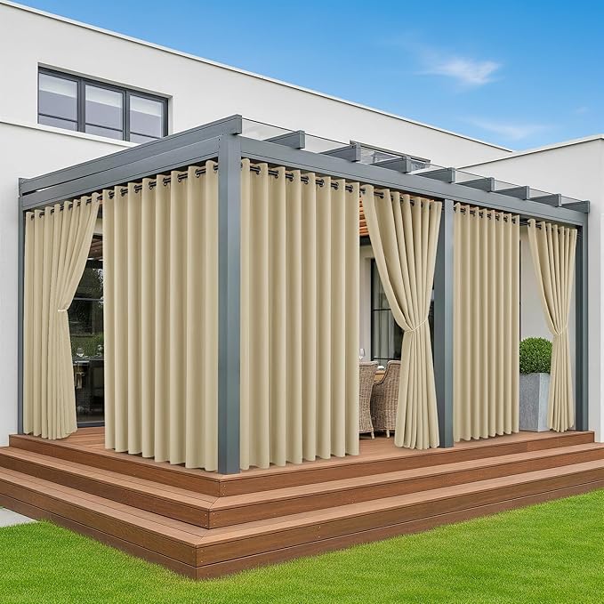 Extra Wide Outdoor Curtains Waterproof for Patio - 6 Panels Privacy Weatherproof Outside Curtains with Grommets for Gazebo, Pergola, Porch, Cabana, Balcony, 110 x 84 Inch, Cream