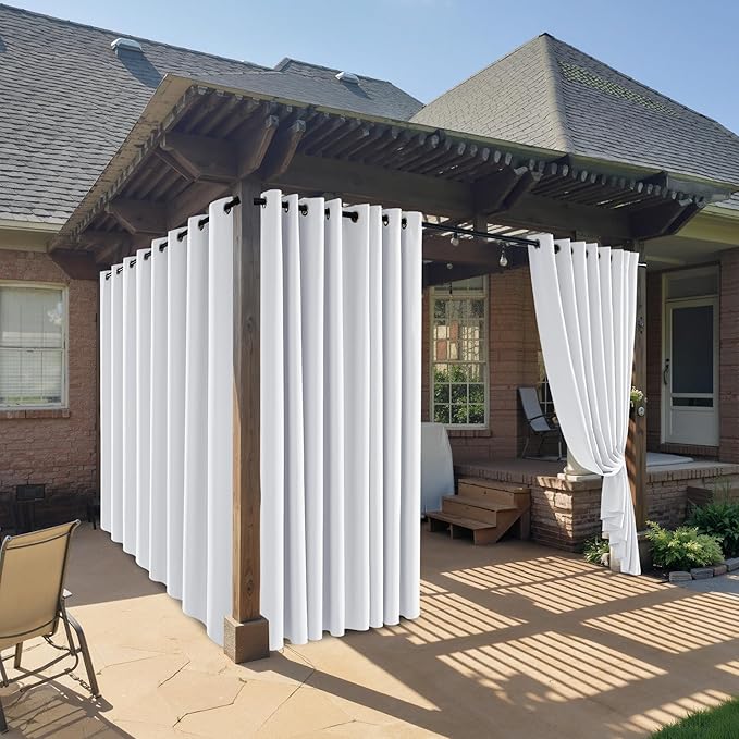 RYB HOME Outdoor Curtains for Patio Waterproof Block Sunlight Thermal Insulated Privacy Assured Thick Outside Curtains for Pergola, Cabana, Gazebo, W52" x L72", Greyish White, 1 Panel
