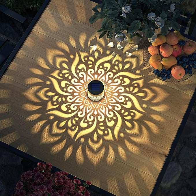 4 Pack Solar Fence Lights Metal Solar Powered Outdoor Wall Deck Step Lights Mandala Theme Waterproof Fence Light for Garden Post Patio Backyard Decor (4 Pack)