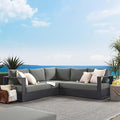 Modway Tahoe Aluminum 3-Piece Outdoor Patio Furniture Gray Charcoal, Modular Sectional Sofa Set with Weather-Resistant Cushions, Ideal for Deck, Backyard Poolside