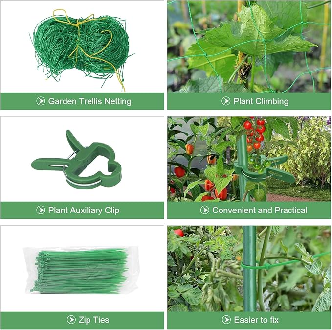 2PCS Cucumber Trellis for Climbing Plants Outdoor, Garden Trellis for Raised Bed Garden,Vegetable Grow Supports with Climbing Net for Tomato Bean Squash, Grape Zucchini (2PCS)