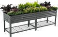 Elevated Raised Garden Bed-V Series, 2' x 8' Garden Beds with Legs & Storage Rack for Patio Porch, 1400 Lbs Weight Capacity, Outdoor Planter Boxes for Gardening Herbs Vegetables Flowers, Modern Gray