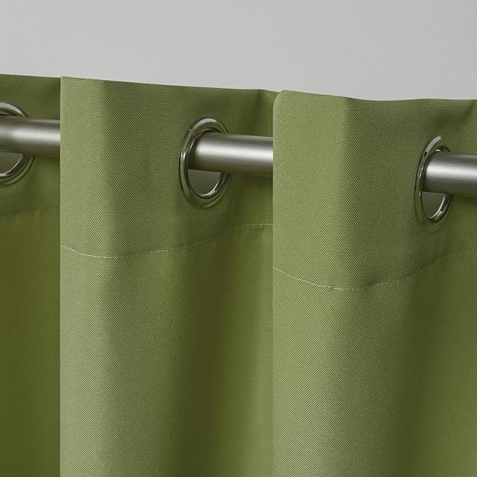 NICOLE MILLER NEW YORK Canvas Indoor/Outdoor Grommet Top Curtain Panel Pair, 54"x108", Green Apple