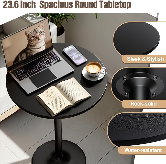 Furmax Bistro Pub Table Round Bar Height Cocktail Table for Home Bar, Round Bar Tables for Party, Dining Room, Living Room and Wedding, Metal Base MDF Top Obsidian, 40.6 Inch Height (1, Dark Black-1)