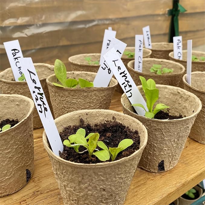 Dalzom® 60Pcs 4” Peat Pots with 60Pcs Plant Labels, Biodegradable Pots for Seedlings with Drainage Holes, Garden Plant Nursery Pots Seed Starting Trays