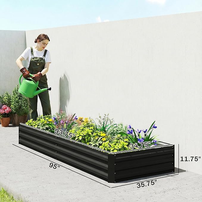 Outsunny Galvanized Raised Garden Bed, 8' x 3' x 1' Metal Planter Box, for Growing Vegetables, Flowers, Herbs, Succulents, Black
