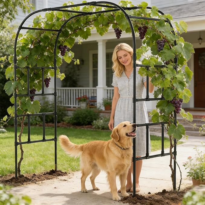 DoCred Garden Arch Trellis for Climbing Plants, 87 Inch Large Garden Trellises Outdoor Metal Plants Support Archway Arbor Tunnel Trellis for Vegetables Plant Decoration, Black