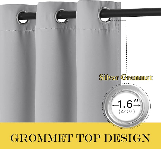 NICETOWN Blackout Curtain & Drape 84 inch Length - (Silver Grey Color) Noise Reducing Drapery for Living Room/Farmhouse, 52 inch Wide, Sold by 1 Panel