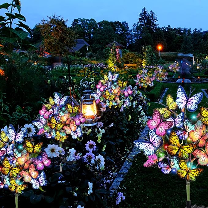 Solar Garden Lights Solar Lights Outdoor Waterproof Decorative 4 Pack with 88 LED 68 Butterfly Solar Lights for Garden Yard Decor Christmas Decorations, Gifts for Mother's Day Mom