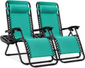 Best Choice Products Set of 2 Adjustable Steel Mesh Zero Gravity Lounge Chair Recliners w/Pillows and Cup Holder Trays - Mint