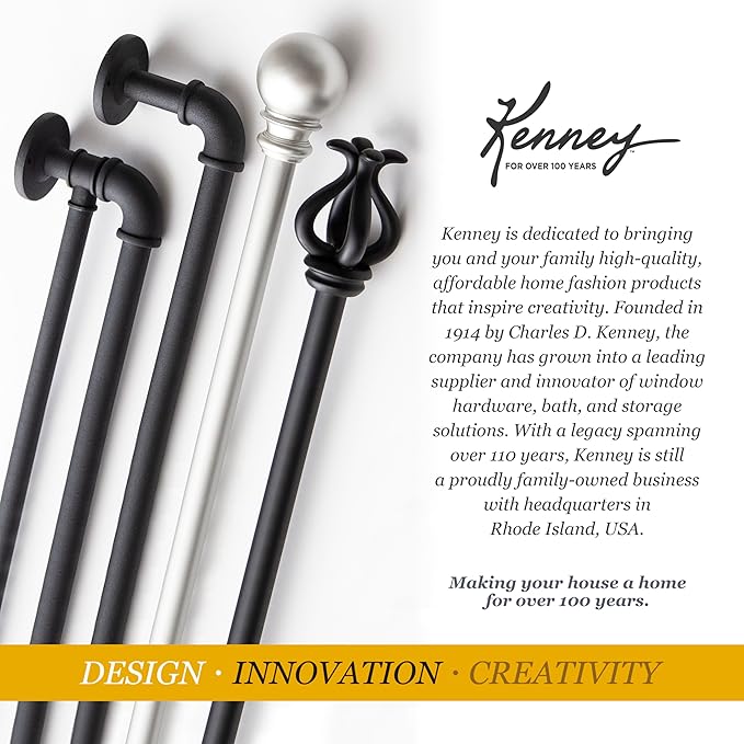 Kenney KN90001 1" Weaver Indoor/Outdoor Rust-Resistant Curtain Rod, 72-144", Black