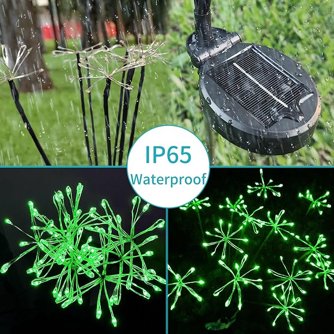 JJGoo Solar Garden Lights, New Upgraded 2 Pack Solar Swaying Starburst Light, Waterproof Fireworks Outdoor Lights, Yard Patio Pathway Decoration, Green