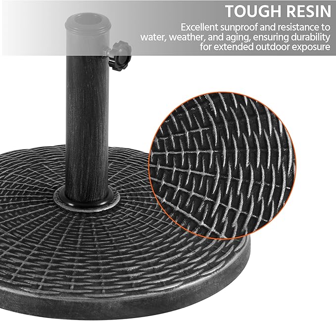 Yaheetech 22 lbs Outdoor Umbrella Base, 18" Round Resin Patio Umbrella Stand, Heavy Duty Market Umbrella Base Stand for Garden & Backyard, Rustic Silver