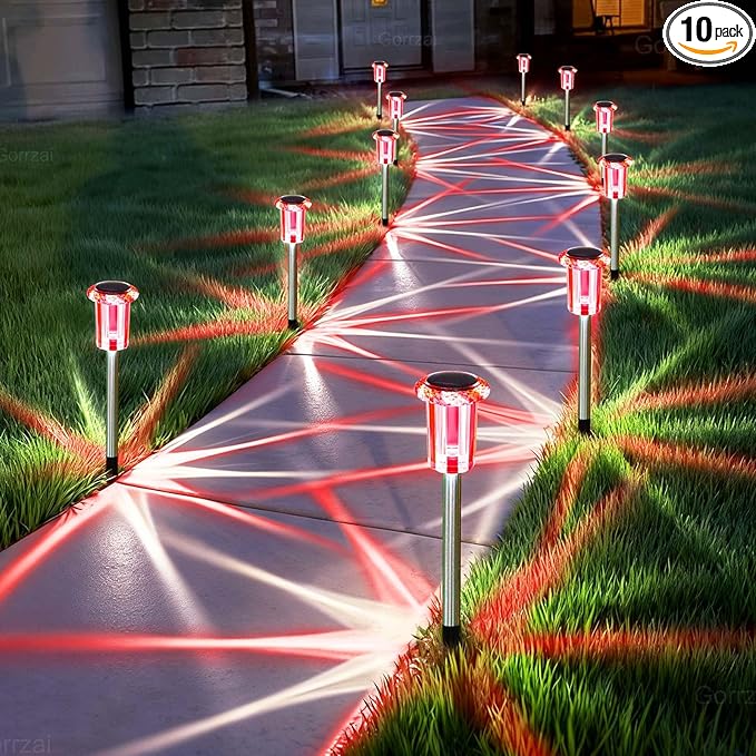 Valentine's Day Solar Lights Outdoor Decorations 10 Pack Candy Color LED Stainless Steel Stake for Pathway Yard Garden Landscape Walkway Lighting Solar Powered Outside Christmas Decor