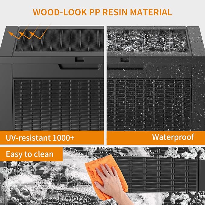 32 Gallon Outdoor Storage Box, Large Resin Deck Box for Patio Cushions, Garden Tools, Pool Accessories, Waterproof and Lockable Design, Storage Bench for Backyard & Deck(Black)