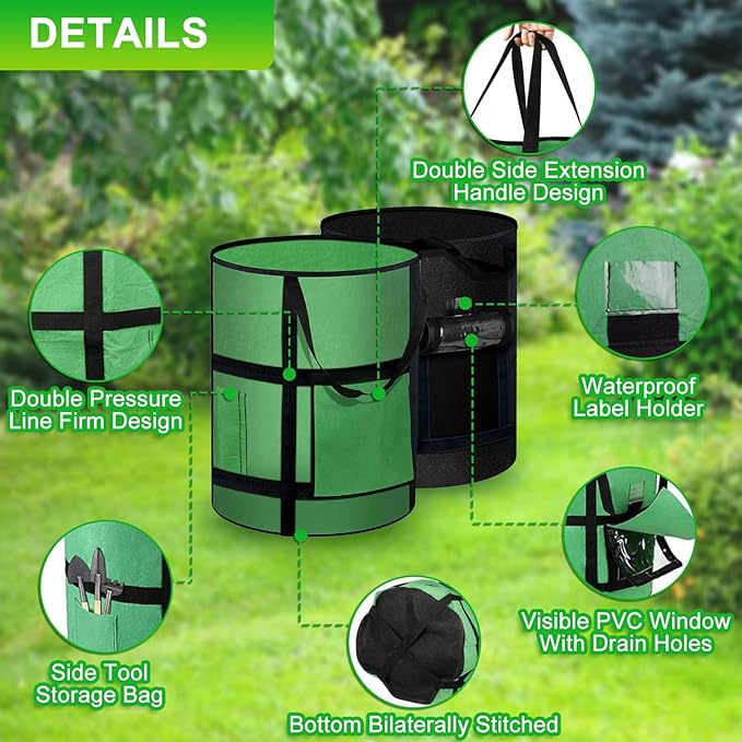 10 Gallon Potato Grow Bags with Viewing Window, 300G Nonwoven Garden Planting Pots, Heavy-Duty Surround Handles for Gardening Supplies (6Pack Grow Bags)