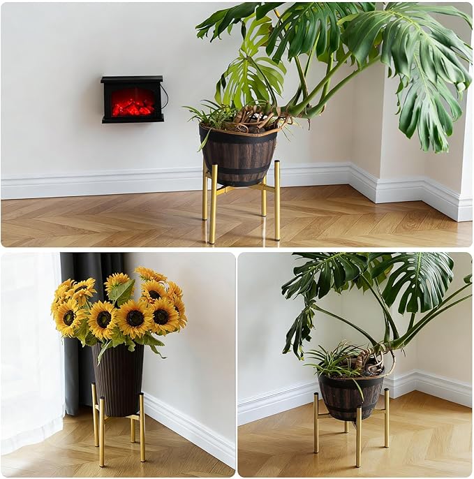 Adjustable Metal Plant Stand Indoor, Mid Century Modern Outdoor Planter Holder for 8 to 14 Inch Pots, Heavy Duty 160 LB Load, Corner Floor Stand for Home Garden Decor Golden 2 Pack