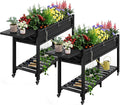 YEFU Raised Garden Bed with Legs: 57x18x30in Elevated Poly Planter with Wheels,Waterproof Mobile Raised Bed Garden, Elevated Planter Box Stand with Storage Shelf,For Deck,Patio,Porch,Yard (Black,2pcs)