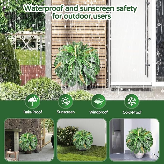Set of 2 Large Autumn 88 Leaves Artificial Ferns for Outdoors Look Real, Fake Faux Boston Ferns for Outdoor Planter Realistic UV Resistant Artificial Fake Plants for Porch Patio Hanging 47 inch
