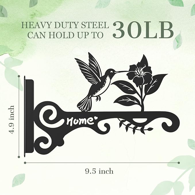 Metal Plant Hooks (2-Pack) - Decorative Wall Hangers with Bird Design for Indoor & Outdoor Use - Hanging Brackets for Plants, Flower Baskets, Bird Feeders, Lanterns - Patio, Garden, Home Decor