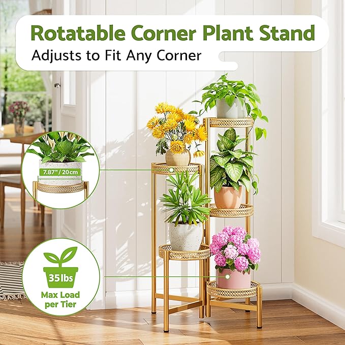 Tall Plant Stand Indoor Outdoor, Corner Metal Flower Pot Stands for Multiple Plants, 5 Tier Heavy Duty Plant Shelf for Patio Garden Balcony Living Room Bedroom - GoldWave