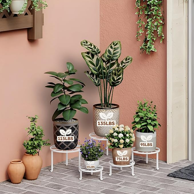 5 Pack Heavy Duty Metal Iron Plant Stand,Anti-Rust Iron Flower Pot Stand Holder for Multiple Display Plant Racks,Potted Plant Shelf for Living Room Balcony