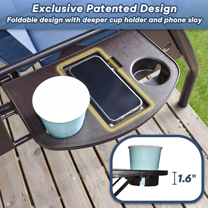 3 Seat Outdoor Porch Patio Swing with Stand 800lbs 2-in-1 Convertible Swing Bed with Adjustable Canopy & Removable Cushion for Yard Garden Deck (Blue, Round Tube)