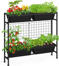OYEAL Raised Garden Bed 32" Tall Elevated Planter Boxes with Trellis & Legs, Standing Herb Garden Planter Outdoor for Gardening, Vegetables, Flowers, Herbs, Backyard, Black