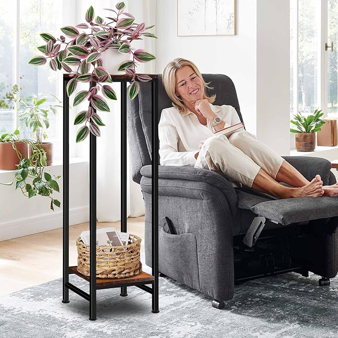41" Tall Plant Stand Indoor, 2 Tier Plant stands for Indoor Outdoor Plants, Heavy Duty Flower Stand Metal Pedestal Stand Modern Display Rack for Living Room, Brown