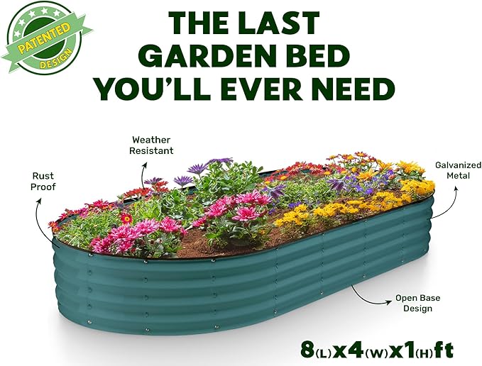 Plant & Plot Galvanized Raised Garden Beds Outdoor // 8×4×1 ft (2-Pack) Planter Raised Beds for Gardening, Vegetables, Flowers // Large Metal Garden Box // Patented Tool-Free Design (Turquoise)