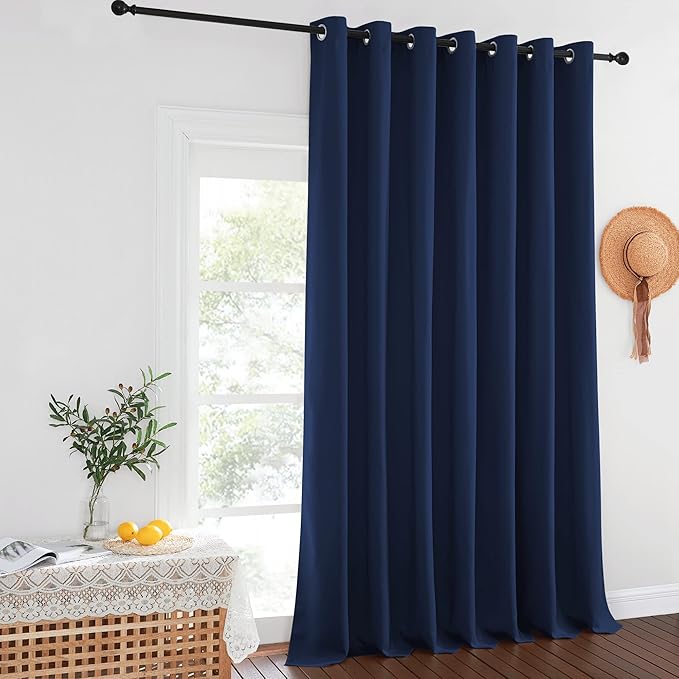 NICETOWN Wide Sliding Door Curtains - Thermal Insulated Drapes, Blackout Window Curtain, Privacy Blind for Living Room & Bedroom (Navy, W100 x L108 inches)