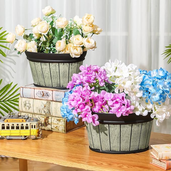 Layhit 6 Pcs Wall Hanging Planters Outdoor Pot Planter Wine Barrel Planter Distressed Oak Thickened Plastic Water Storage Flower Pots for Flower Indoor Outdoor(10 Inches,Grey Green, Brown, Black)